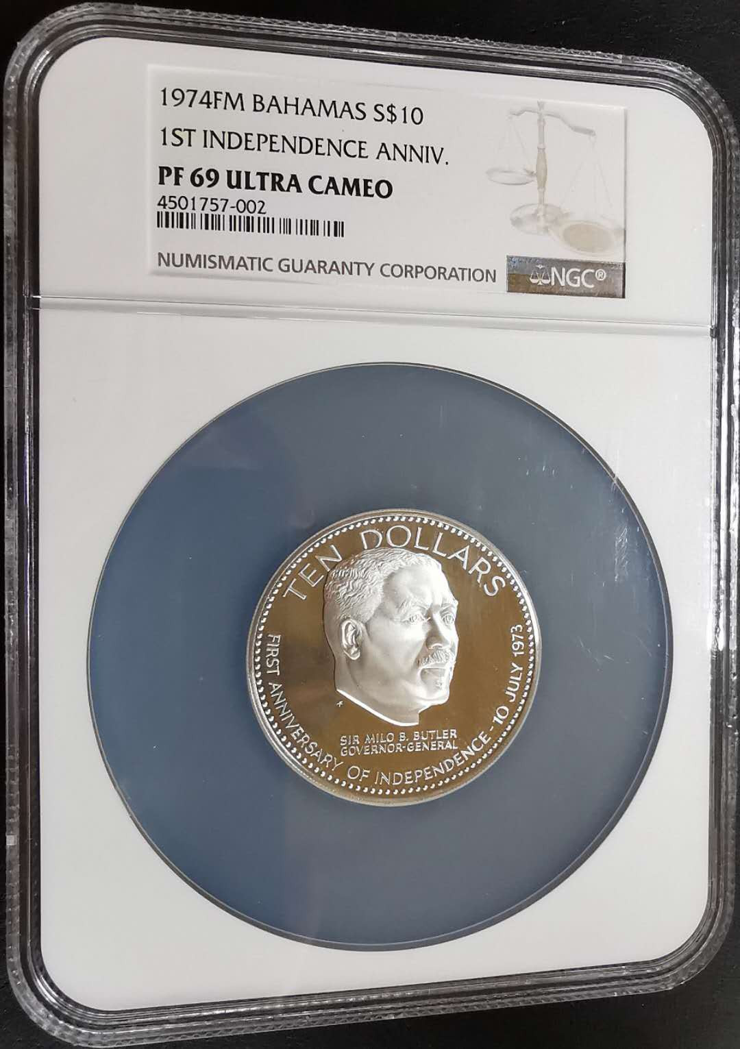 凡希社世界钱币微拍第一百十六期 1974巴哈马独立纪念大银NGC-PF69UC