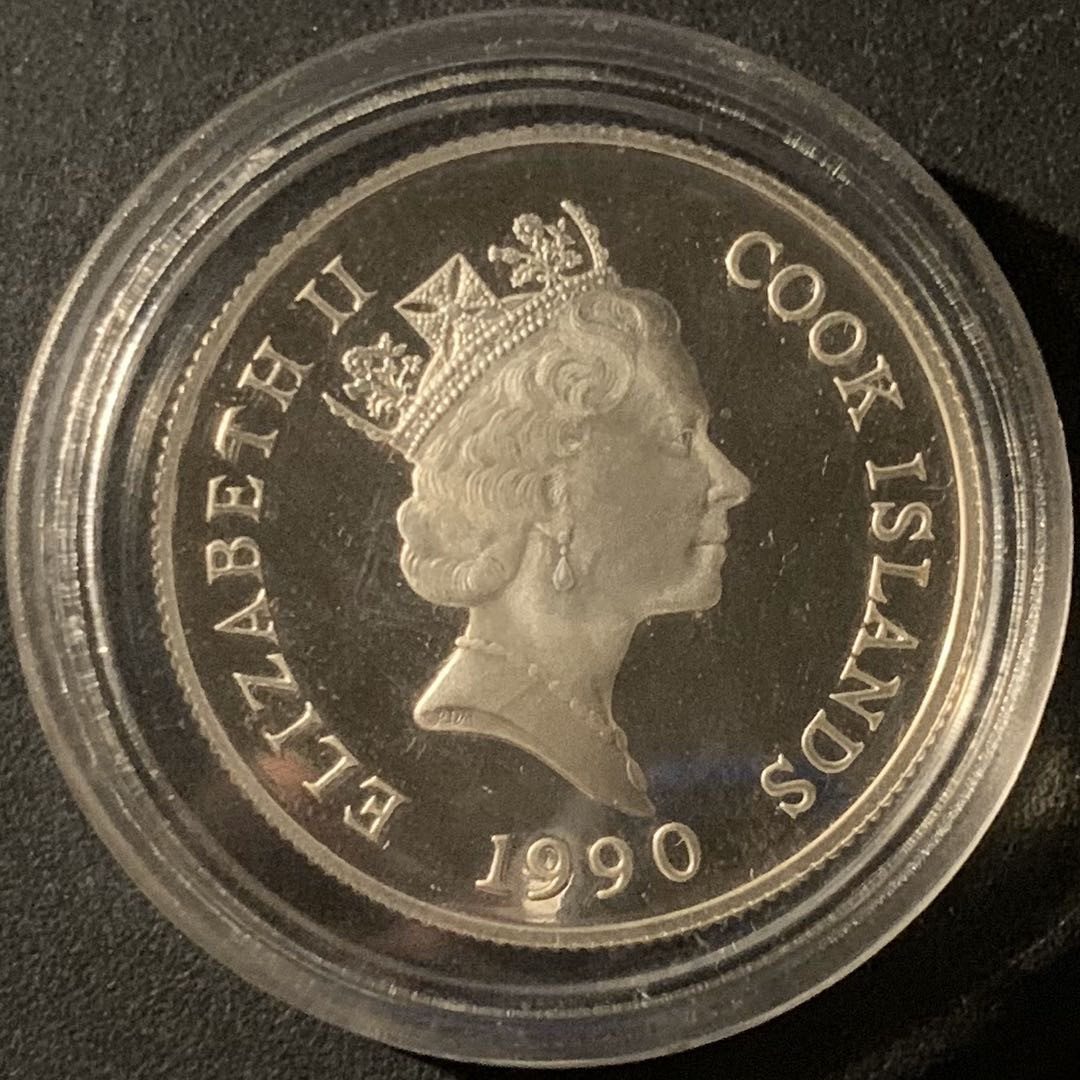 紫瑗钱币—微拍第50期  库克群岛 1990年 世界濒危野生动物系列 母子象 10元 10克 0.925银 精制