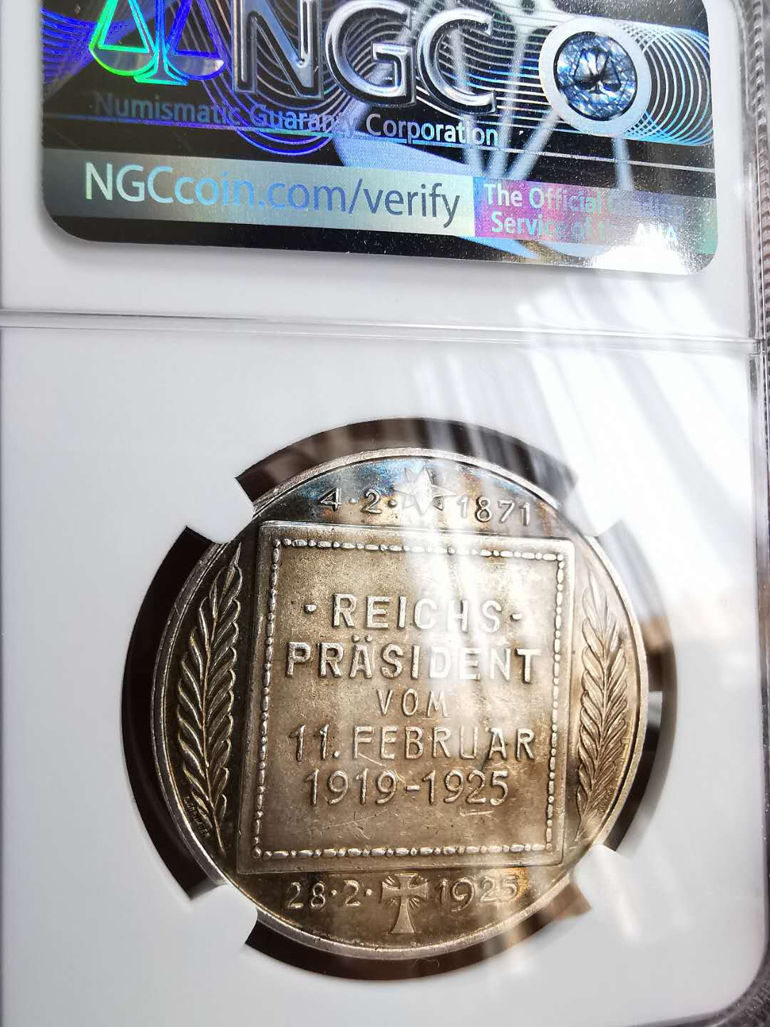 凡希社世界钱币微拍第一百十六期 1925魏玛德国艾伯特纪念银章NGC-MS61
