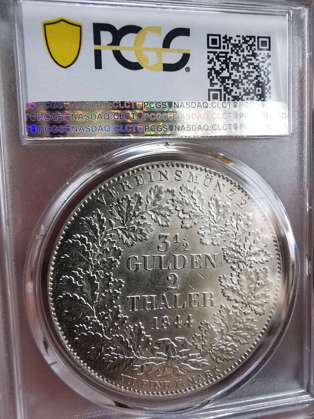 凡希社世界钱币微拍第一百十六期 荐！1844法兰克福流通2泰勒PCGS-MS62