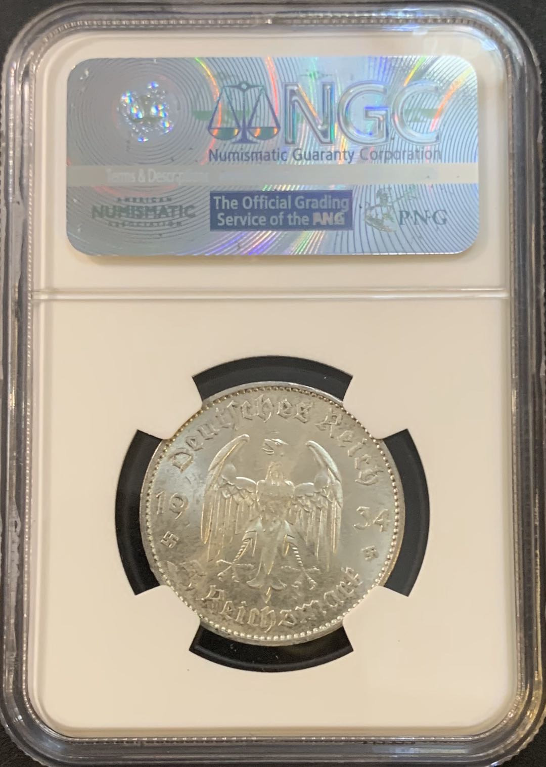 紫瑗钱币—微拍第50期  德国 1934年 E版 波茨坦教堂 5马克 NGC MS63