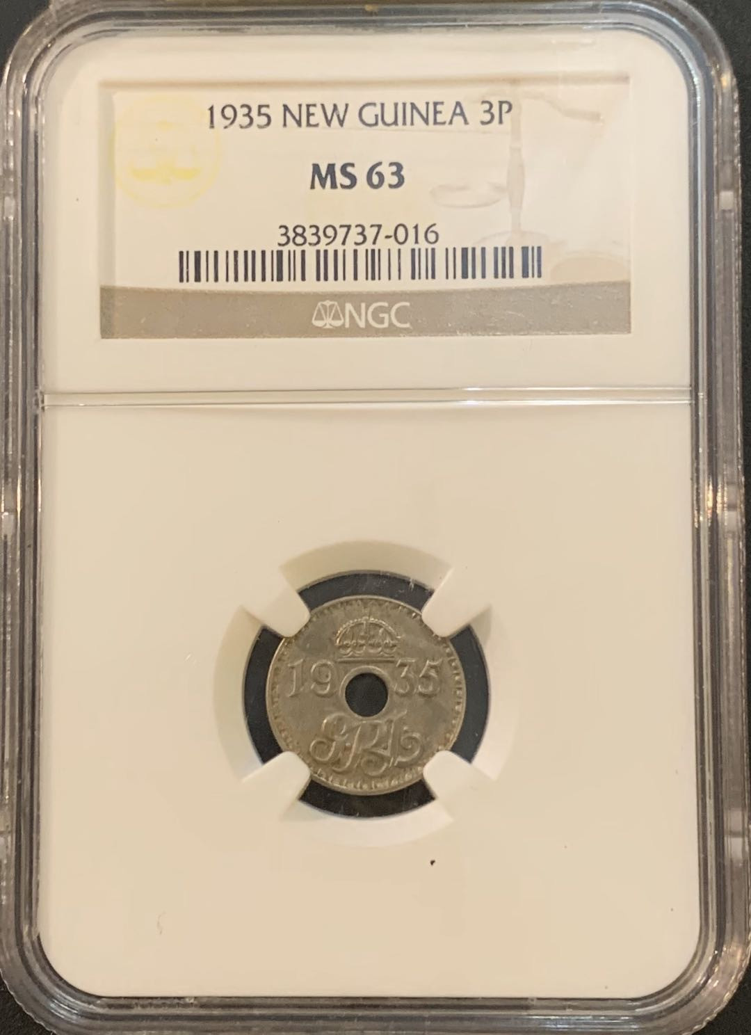 紫瑗钱币—微拍第50期  新几内亚 1935年 3便士 NGC MS63