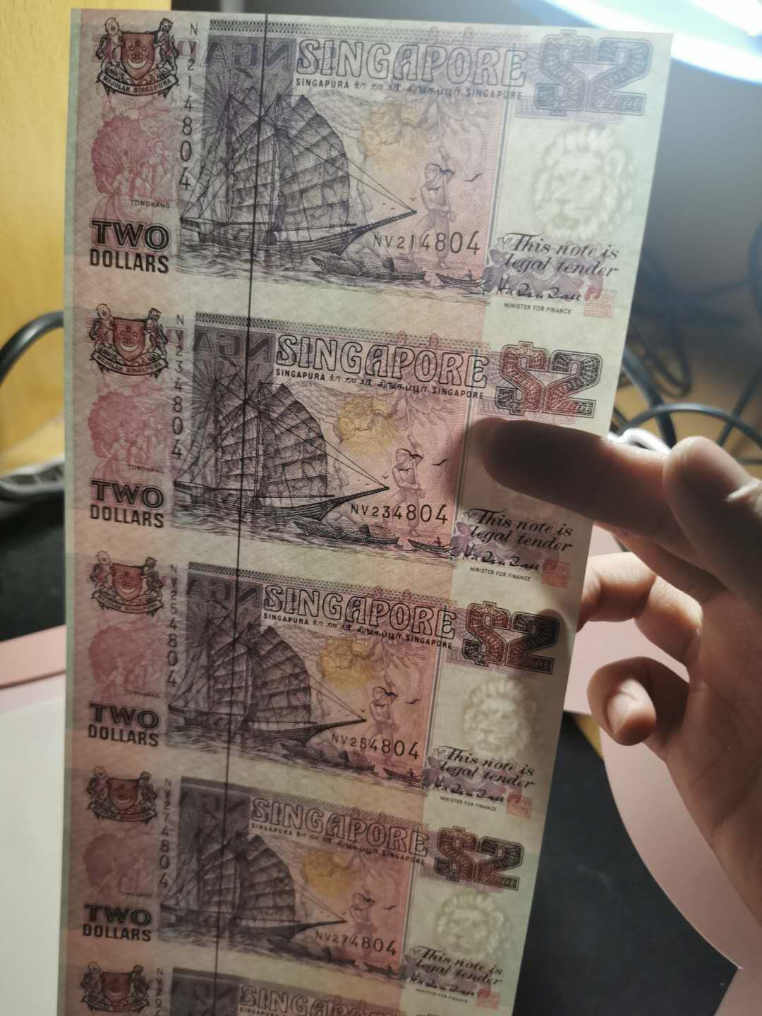 【鲸贝乐淘】千字文·第“信使可覆，器欲难量”号拍卖 【新加坡🇸🇬连体钞】2元五连体，全新全品UNC ，精美藏品