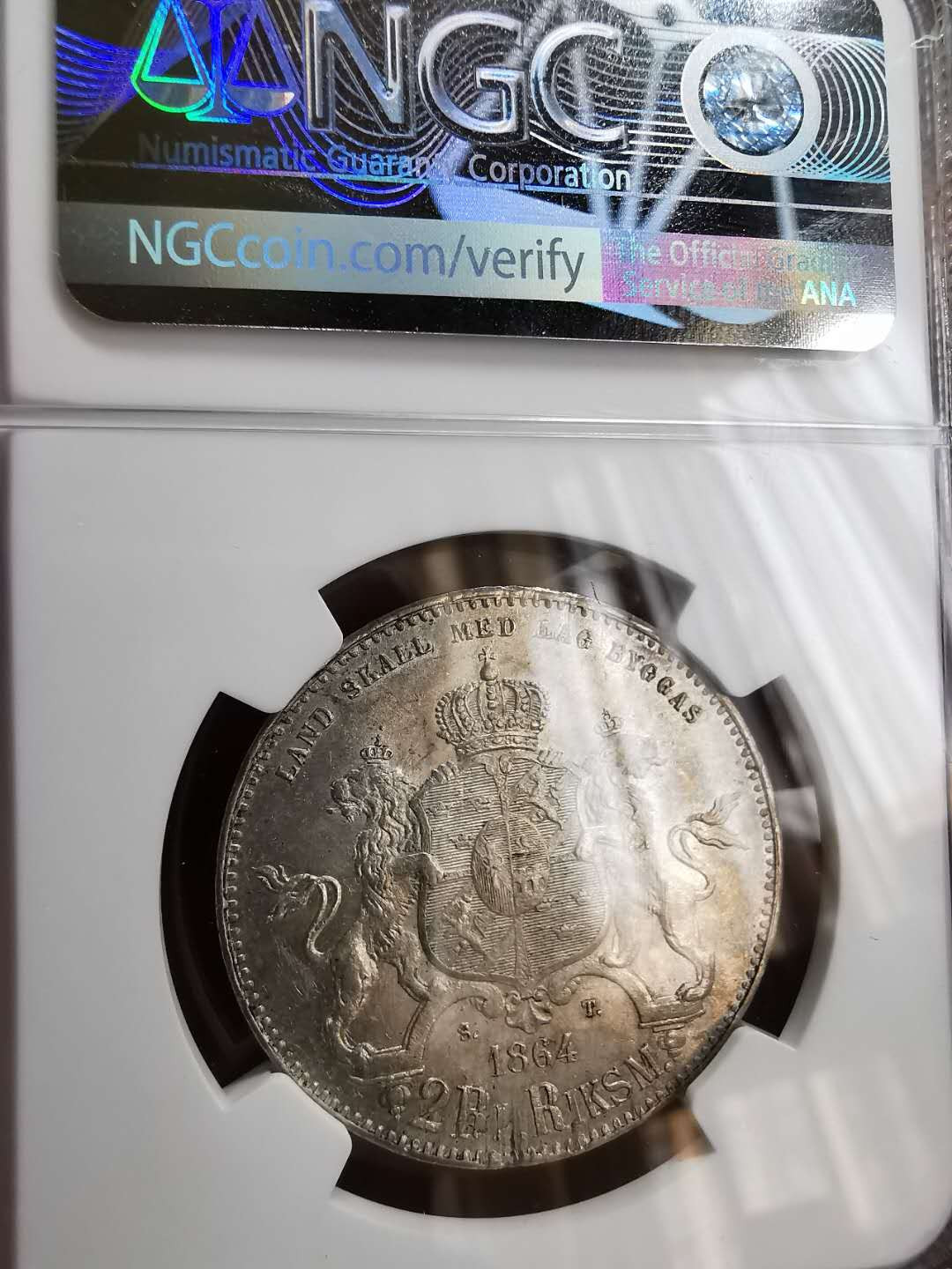 凡希社世界钱币微拍第一百十六期 稀！1864瑞典卡尔十五2RD NGC-MS62稀有面值！