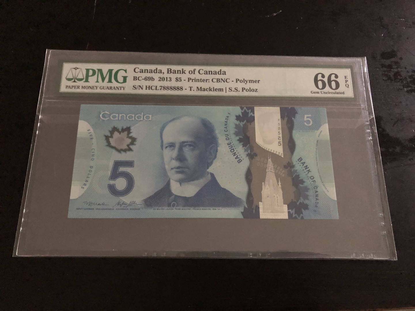 【收藏联盟】第133期拍卖——别墅和花园（共50拍） 【靓号7888888】加拿大 2013年5元 纪念钞 PMG66EPQ