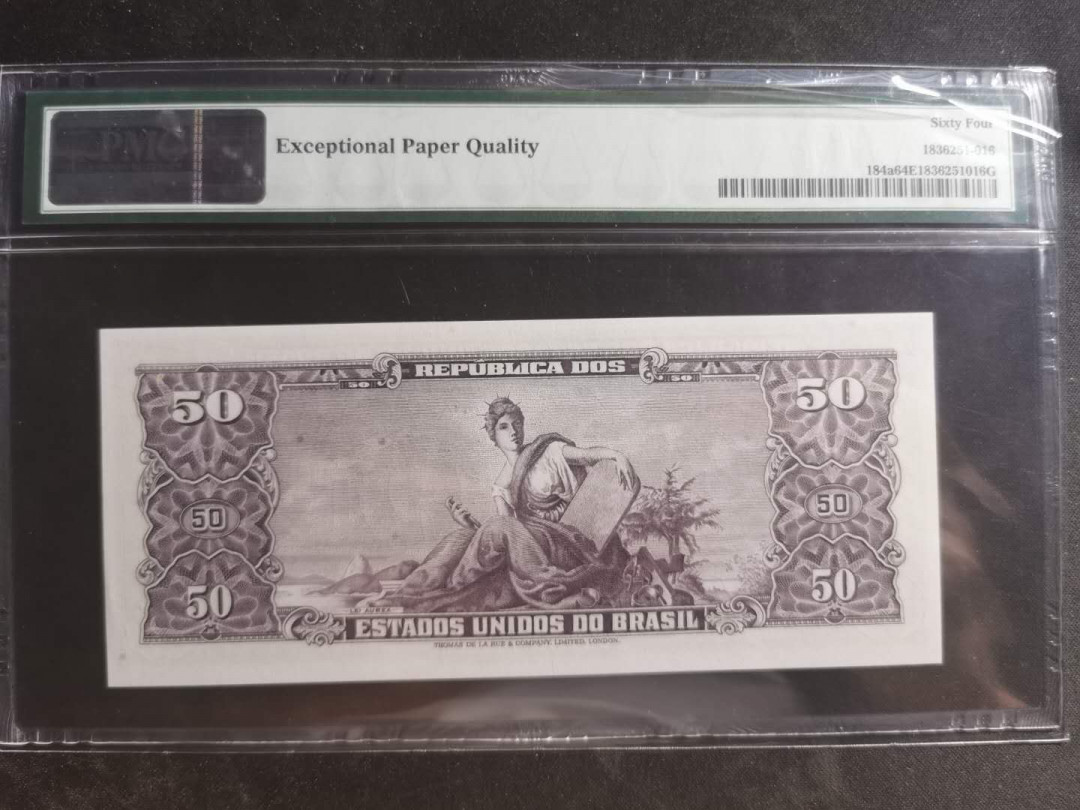 【鲸贝乐淘】千字文·第“墨悲丝染，诗赞羔羊”号拍卖 【巴西🇧🇷】1966-67年50元，PMG64E 