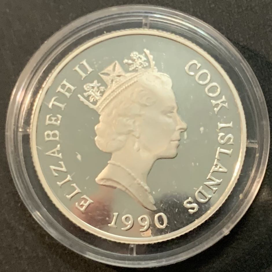 紫瑗钱币—微拍第51期 库克群岛 1990年 世界濒危野生动物系列 母子象 10元 10克 0.925银 精制