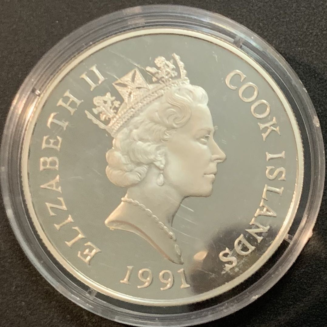 紫瑗钱币—微拍第51期 库克群岛 1991年 世界濒危野生动物系列 猎鹰 50元 19.8克 0.925银 精制