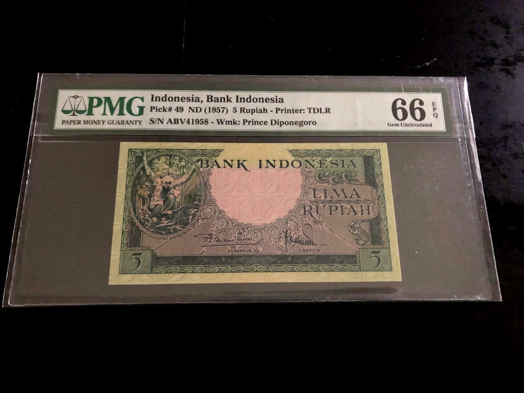 【收藏联盟】第133期拍卖——别墅和花园（共50拍） 印度尼西亚 1957年 5卢比 PMG66EPQ 
