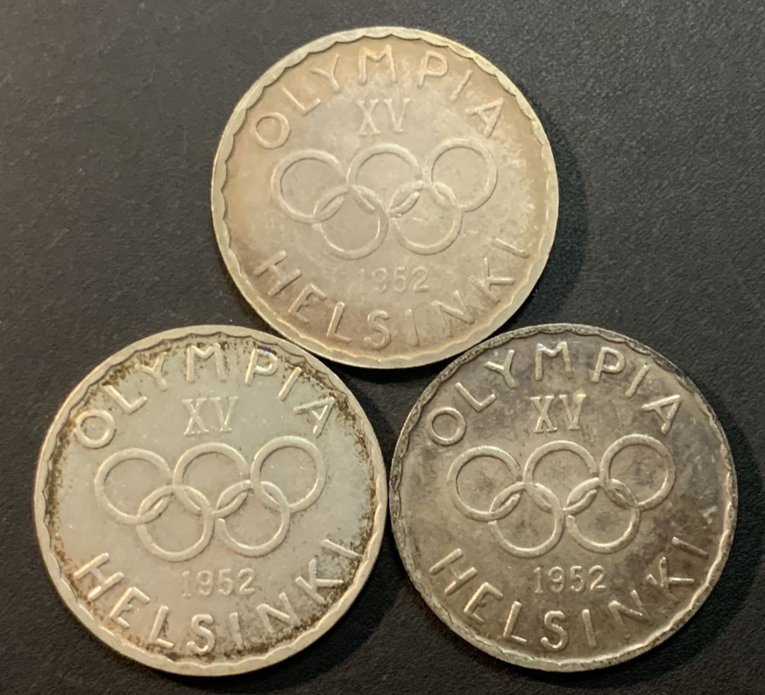 紫瑗钱币—微拍第51期 芬兰 1952年 赫尔辛基奥运会 500马克 3枚一组 共36克 0.5银