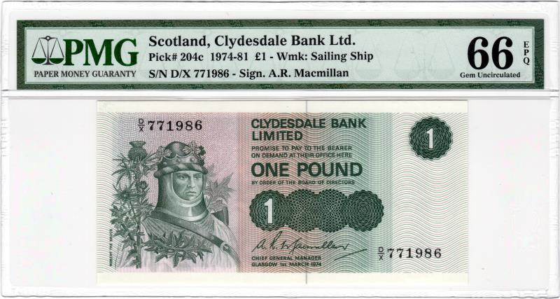 【收藏联盟】第133期拍卖——别墅和花园（共50拍） 苏格兰 1974-81年 1镑 PMG66EPQ