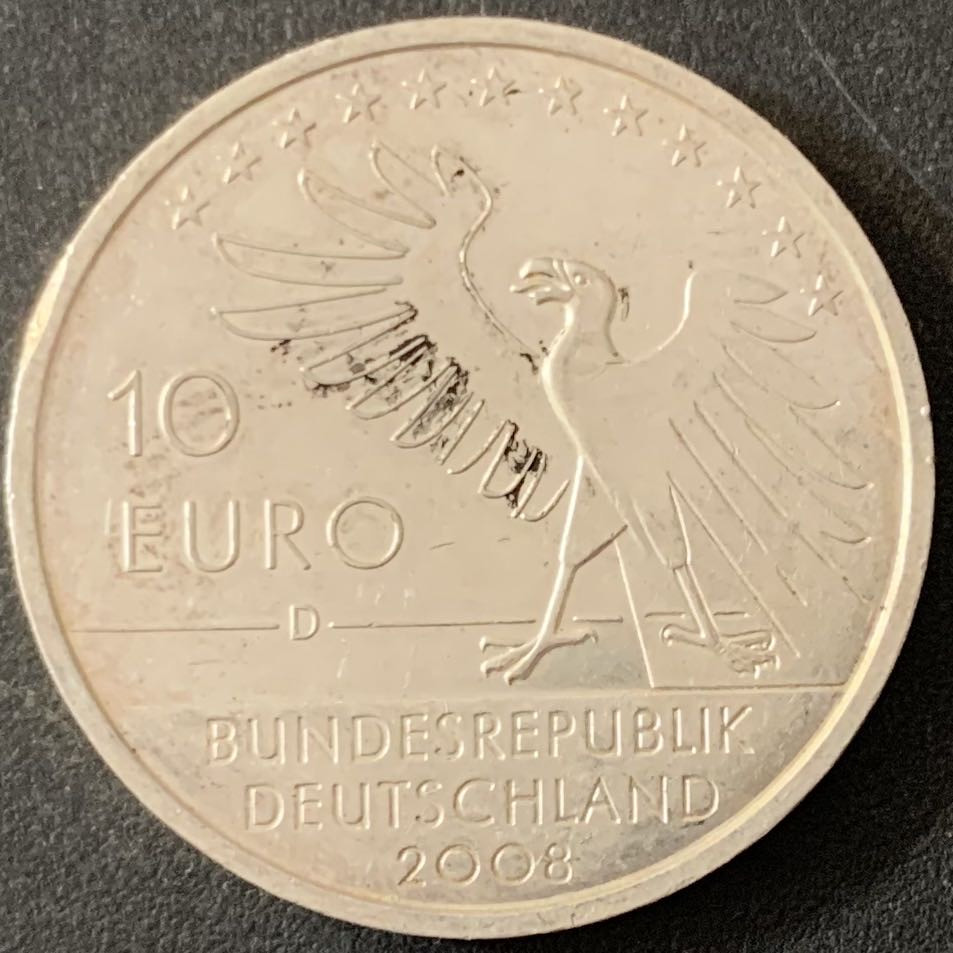 紫瑗钱币—微拍第51期 德国 2008年 画家 卡尔施皮茨威格 10欧元 18克 0.925银