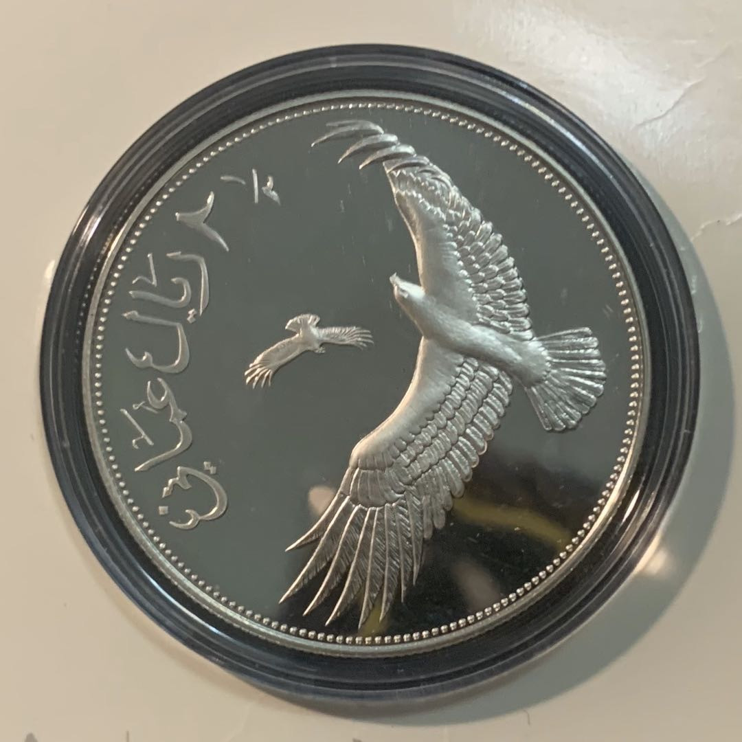 紫瑗钱币—微拍第51期 阿曼 1987年 野生动物基金会 苍鹰 2.5里亚尔 28.28克 0.925银 精制 WWF原装卡