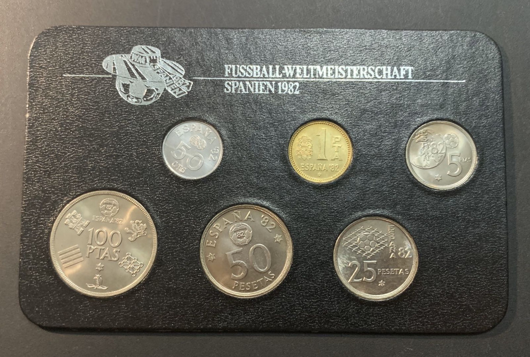 紫瑗钱币—微拍第51期 西班牙 1982年 西班牙世界杯 铜镍币 6枚一套 德国原装卡
