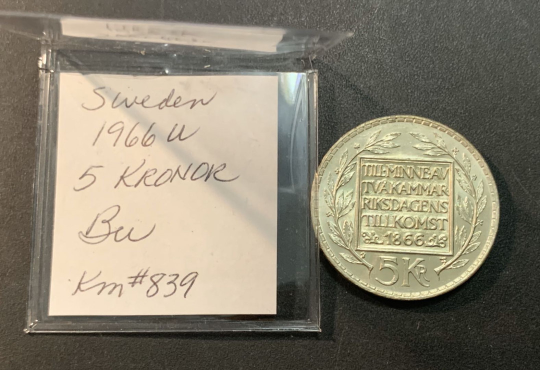 紫瑗钱币—微拍第51期 瑞典 1966年 宪法改革百年 5克朗 18克 0.4银