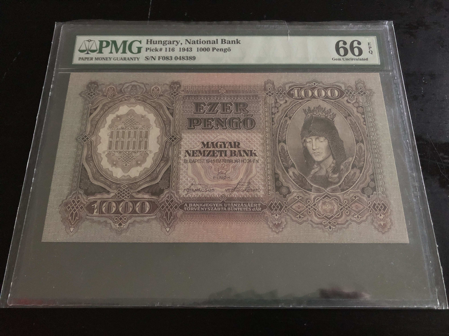 【收藏联盟】第133期拍卖——别墅和花园（共50拍） 匈牙利 1943年 1000潘哥 PMG66EPQ 大票幅