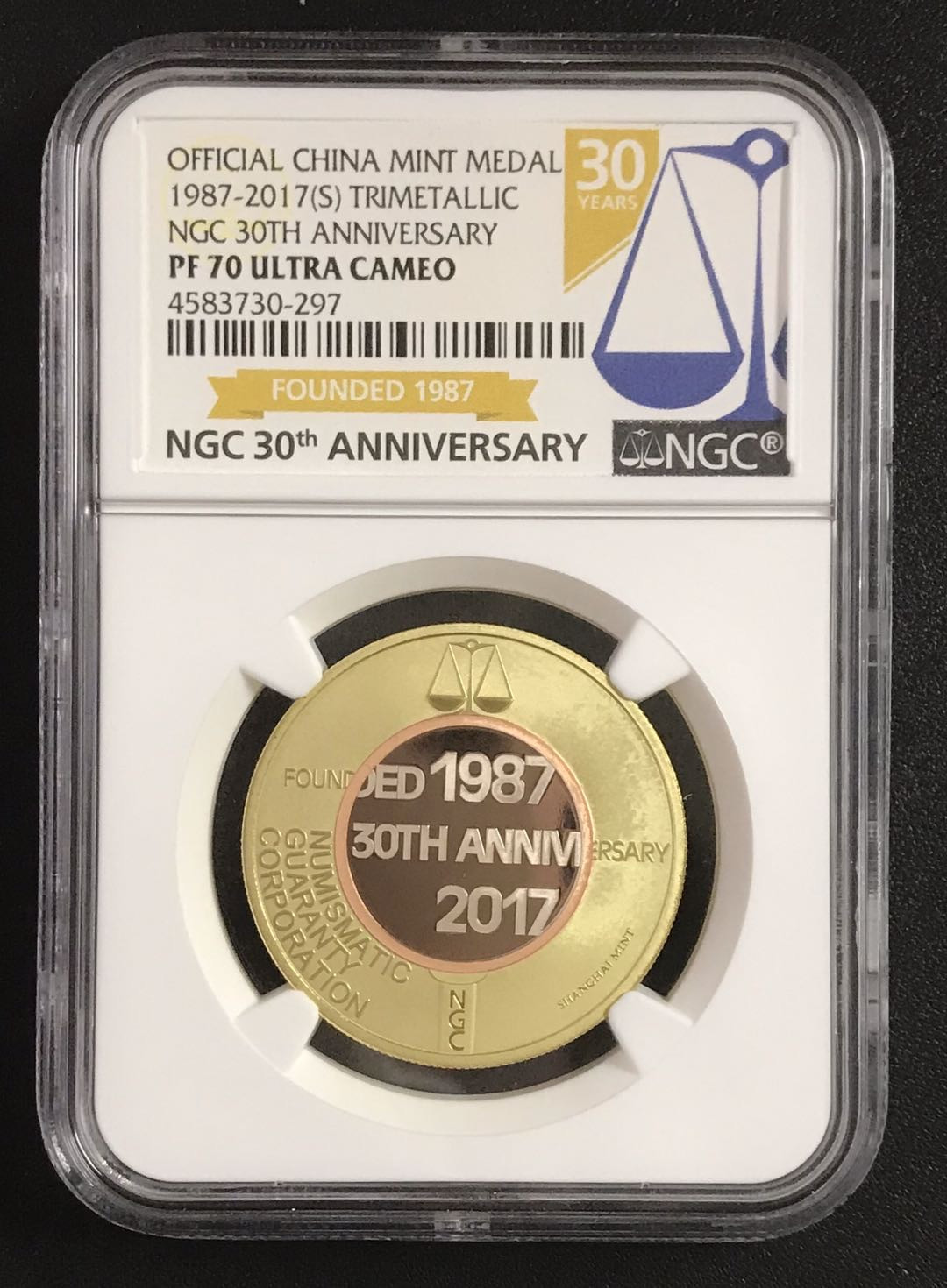 【随心拍&GetCoins】现代钱币拍卖第四十八期 2017年NGC30周年纪念章精制70分金属纪念评级币NGCPF70