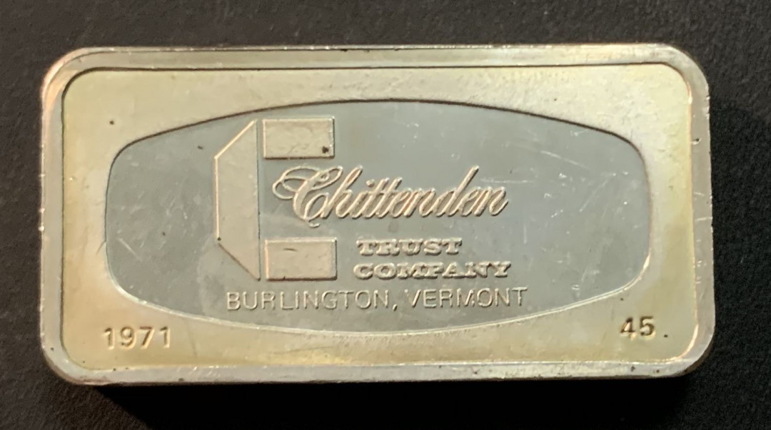 紫瑗钱币—微拍第51期 美国 富兰克林造币厂 1000格令（约64.8克）银块 