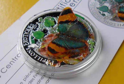 【随心拍&GetCoins】现代钱币拍卖第四十八期 中非2014年飞翔的花朵-蝴蝶3D立体银币