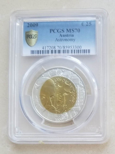 【随心拍&GetCoins】现代钱币拍卖第四十八期 PCGS70-奥地利2009年天文年伽利略25欧元银铌双金属币