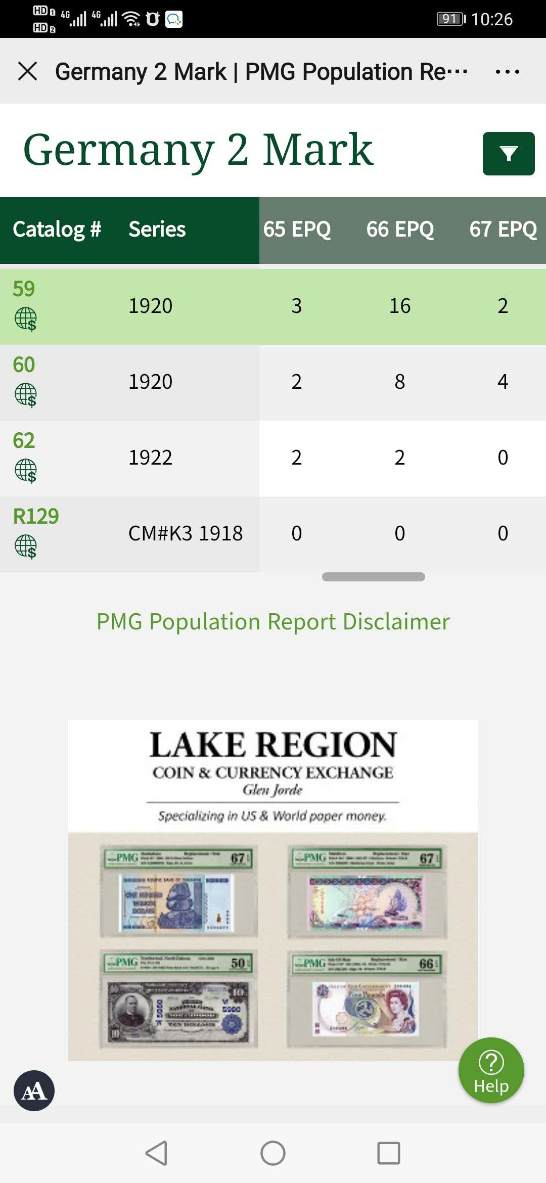 【鲸贝乐淘】千字文·第“墨悲丝染，诗赞羔羊”号拍卖 【德国🇩🇪】1920年2马克￡，洲币，PMG66E 