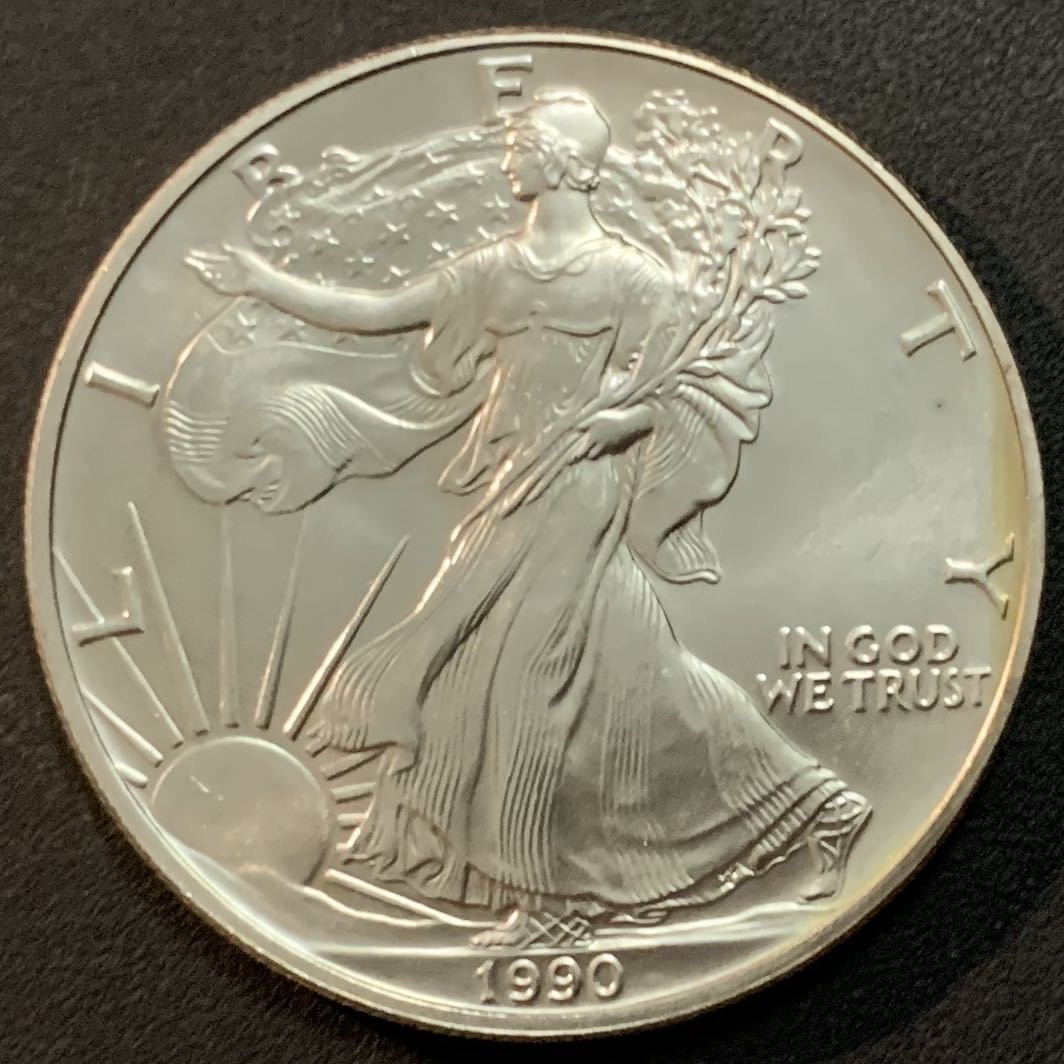 紫瑗钱币—微拍第51期 美国 1990年  行走女神 投资银币 1美元  1盎司纯银 31.1克 0.999银