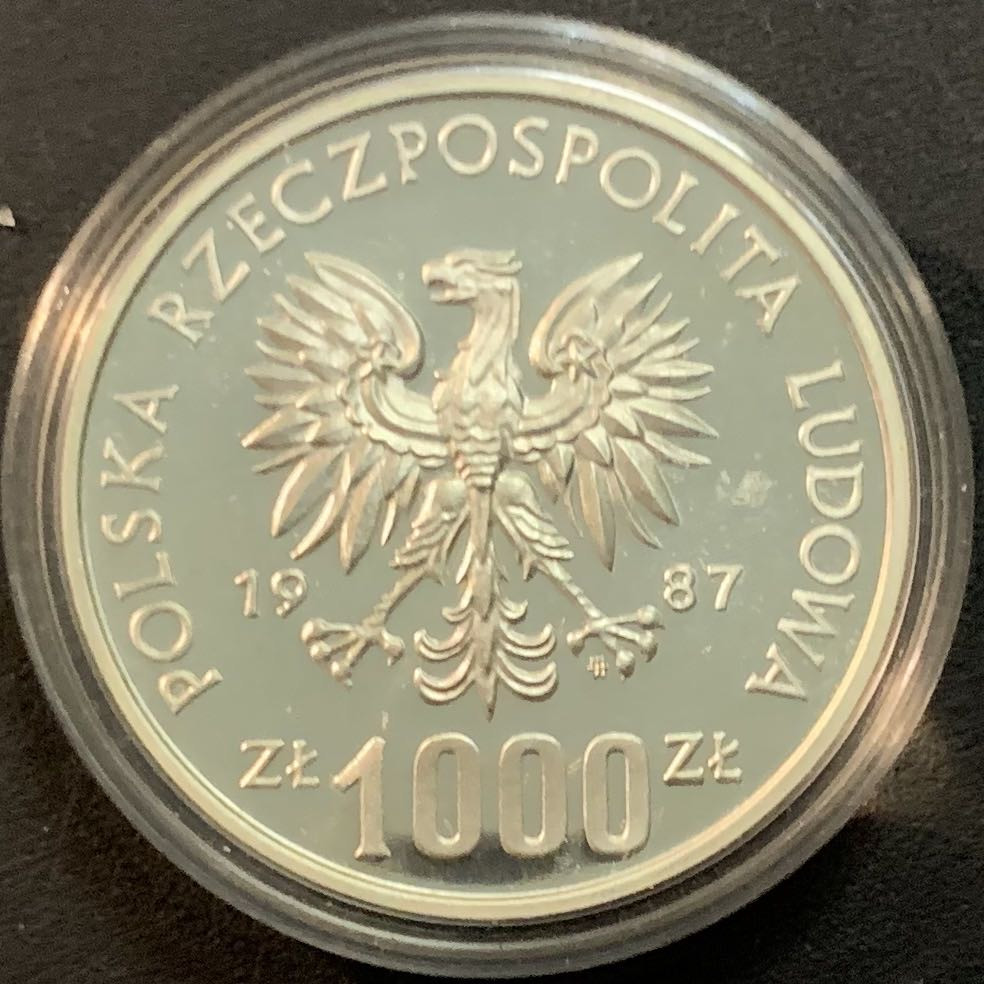 紫瑗钱币—微拍第51期 波兰 1987年 88卡尔加里冬奥会 滑雪 1000兹罗提 16.5克 0.625银 样币