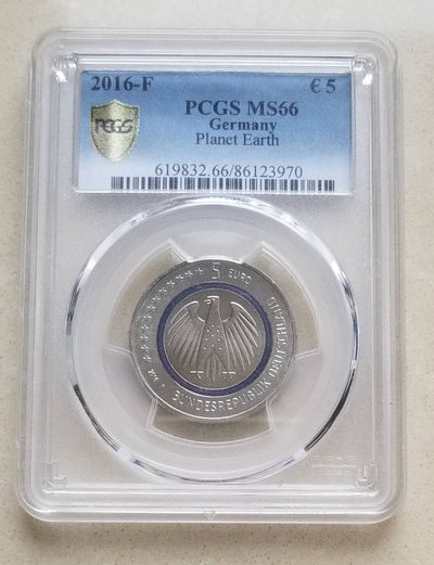 【随心拍&GetCoins】现代钱币拍卖第四十八期 克劳斯获奖币德国2016年蓝色星球5欧元复合材质PCGS66