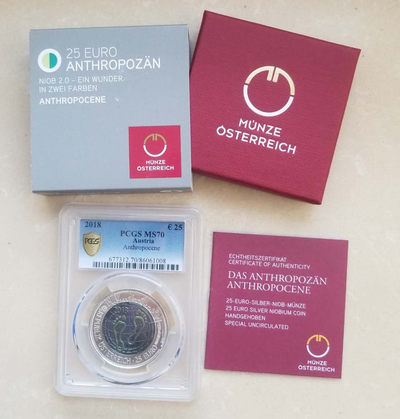【随心拍&GetCoins】现代钱币拍卖第四十八期 PCGS70-奥地利2018年“人类世”银铌双色币