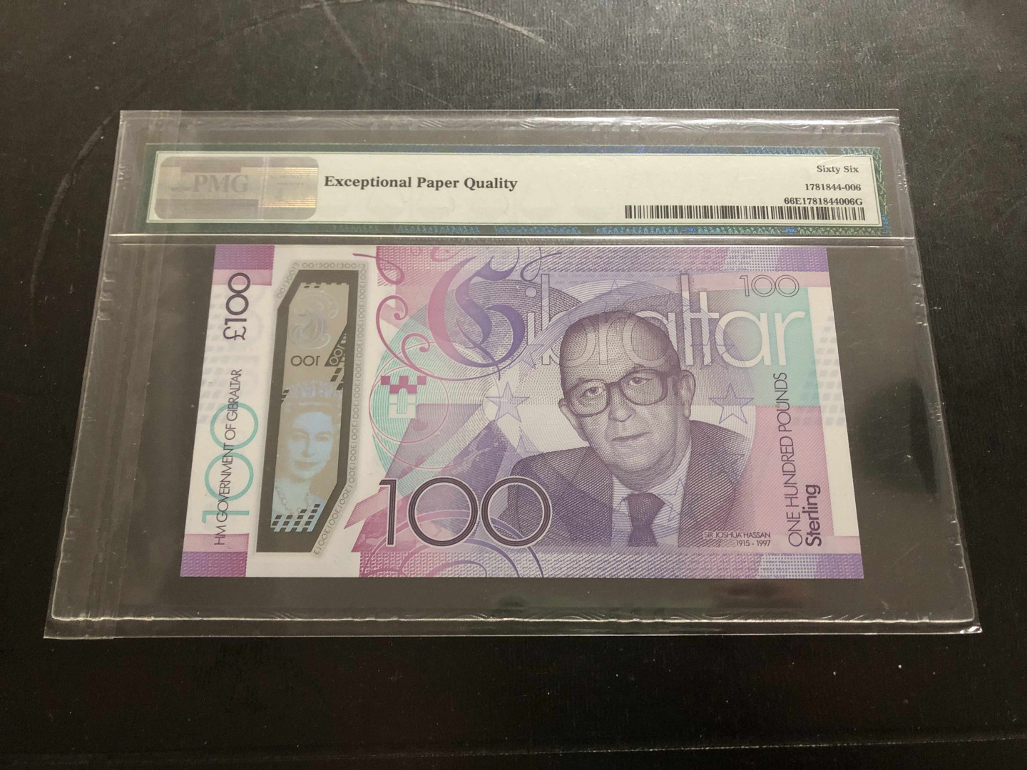 【收藏联盟】第134期拍卖——昆士顿高地战役（共50拍） 【218小号】直布罗陀 2015年 100镑 纪念钞 PMG66EPQ