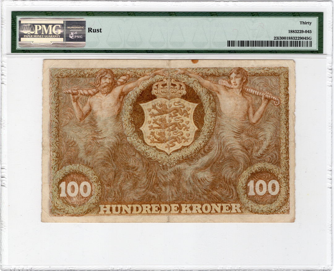 【收藏联盟】第134期拍卖——昆士顿高地战役（共50拍） 丹麦 1926年 100克朗 PMG30