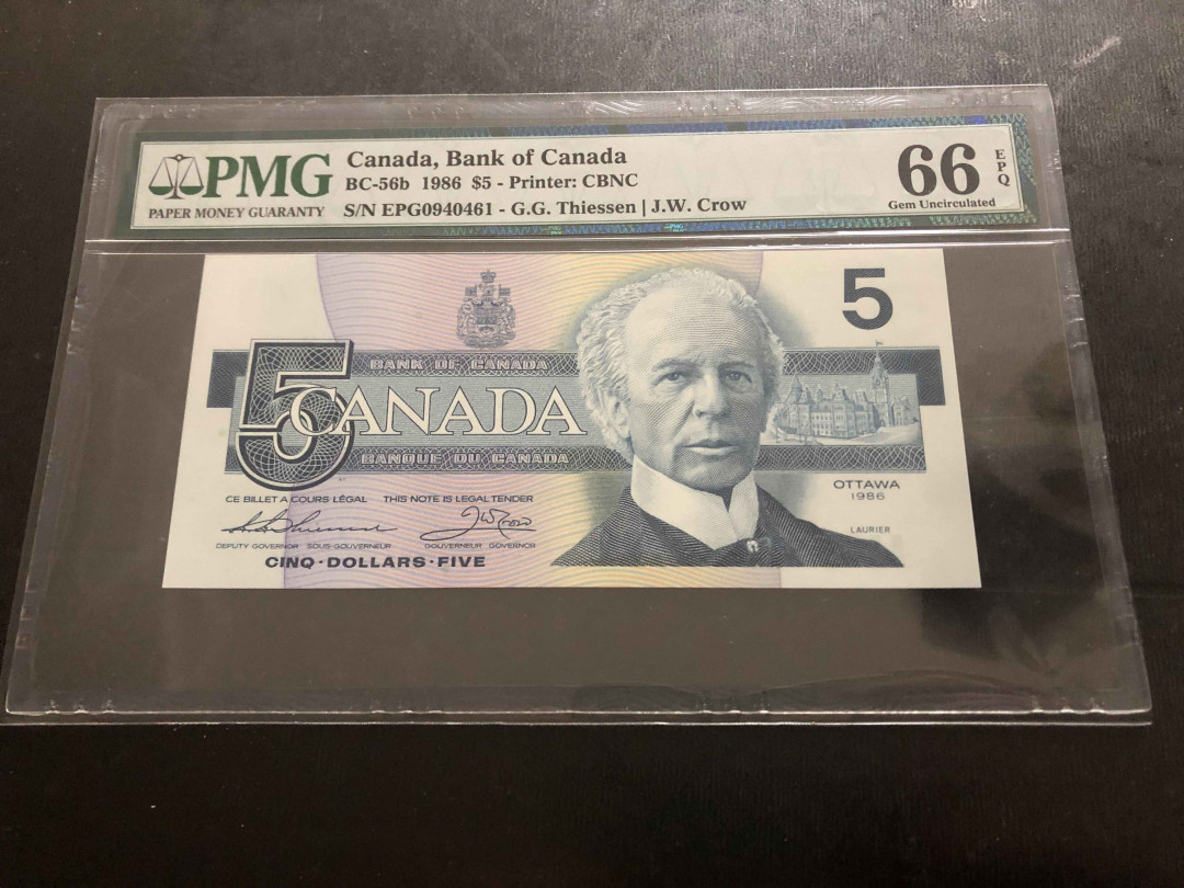 【收藏联盟】第134期拍卖——昆士顿高地战役（共50拍） 加拿大 1986年 5元 PMG66EPQ 鸟版