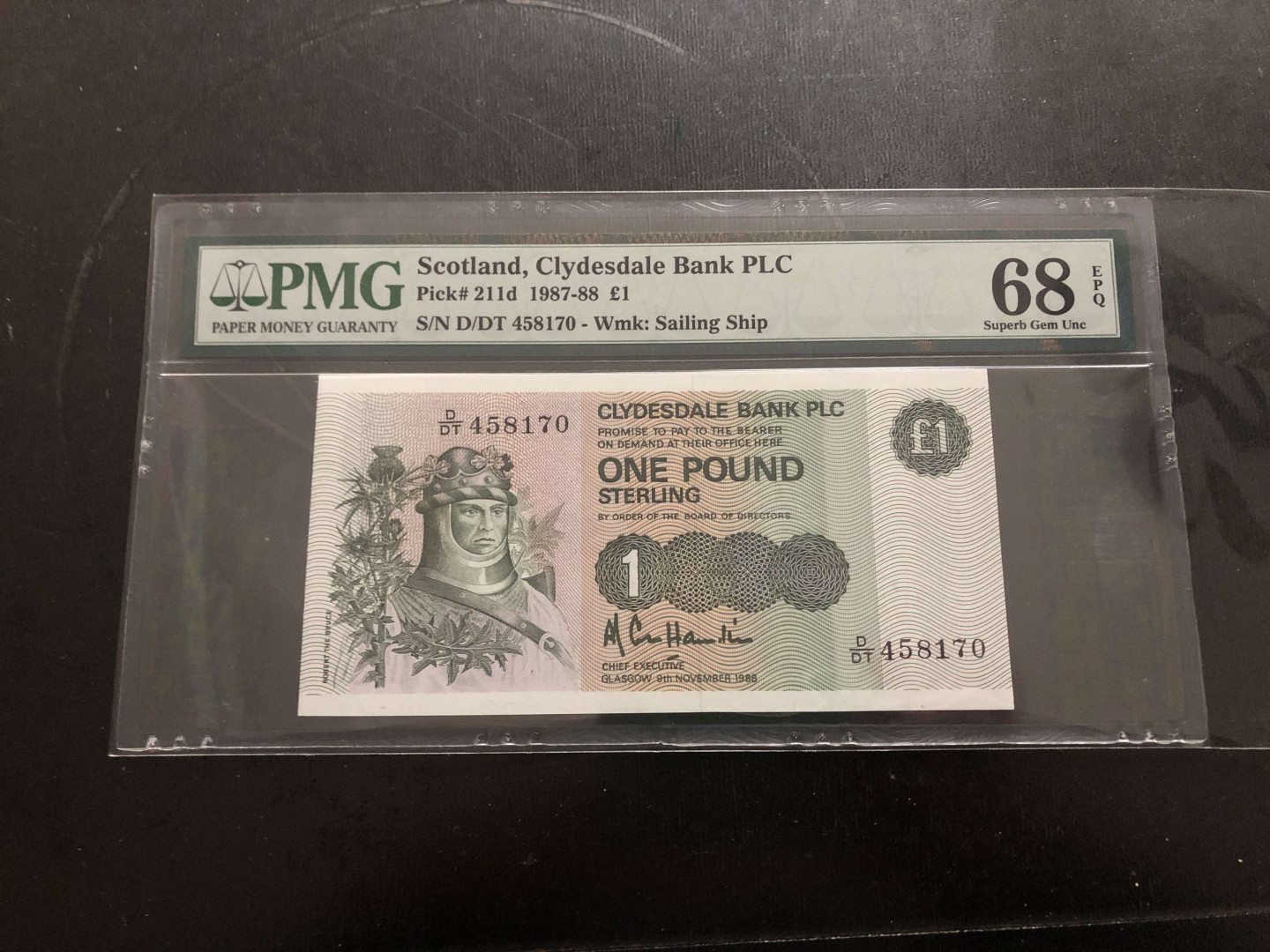 【收藏联盟】第134期拍卖——昆士顿高地战役（共50拍） 苏格兰 1987-88年 1镑 PMG68EPQ  超高分 