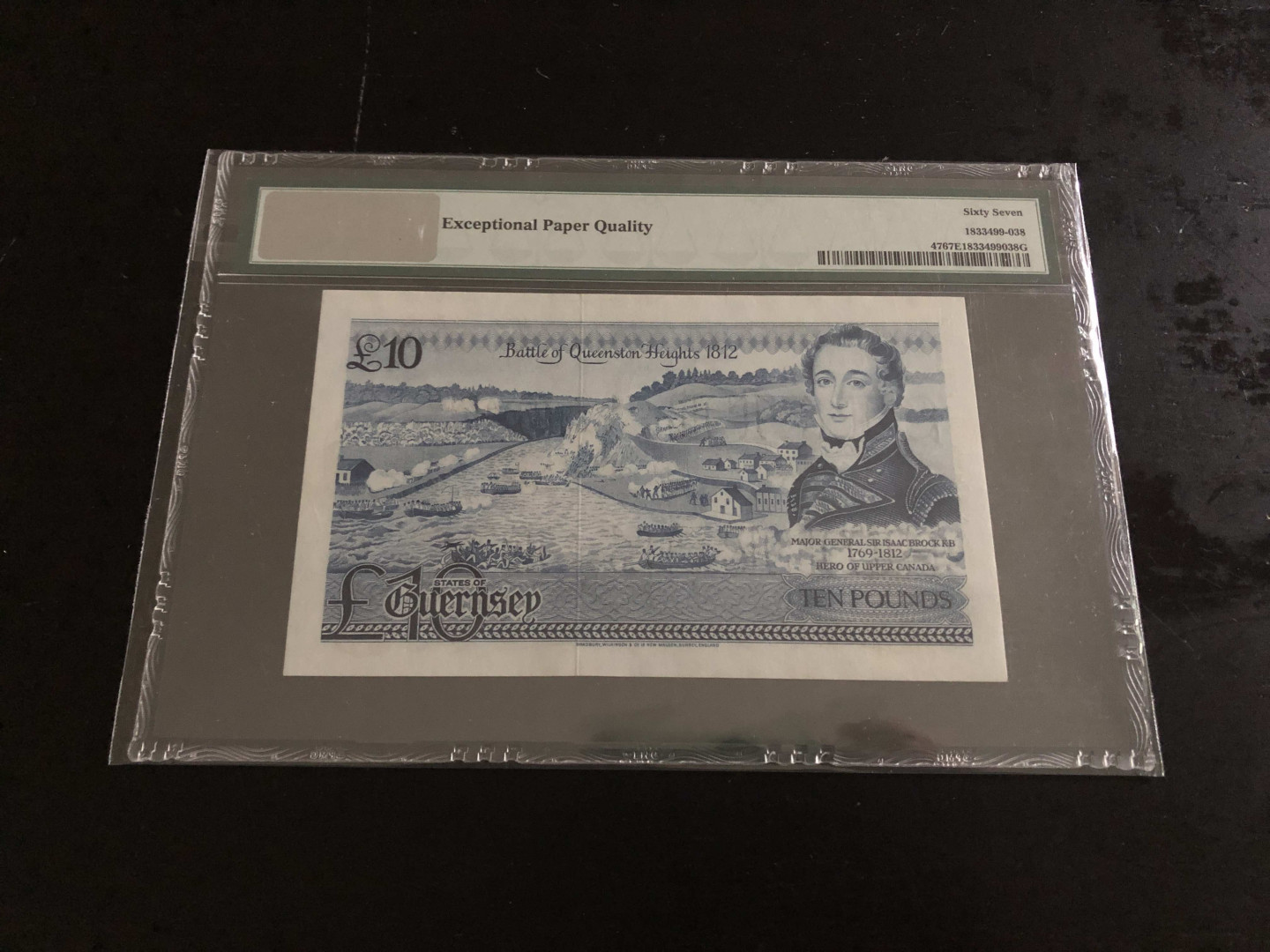 【收藏联盟】第134期拍卖——昆士顿高地战役（共50拍） 根西 1975-80年 10镑 PMG67EPQ  BWC出品 A冠 漂亮 经典“花神”昆士顿高地战役