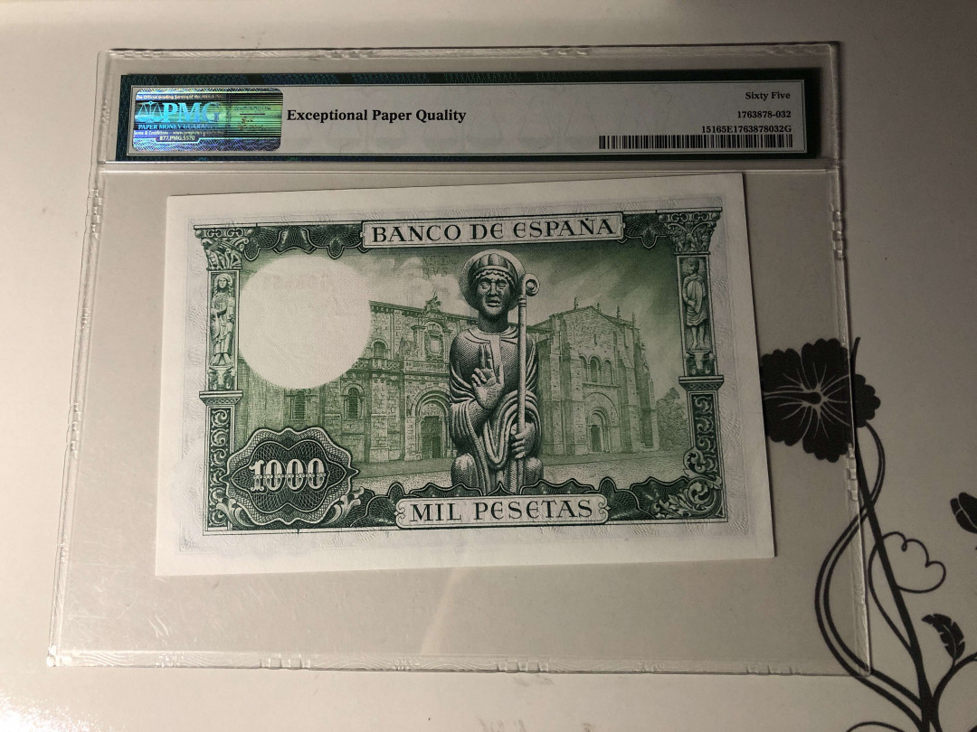 【收藏联盟】第134期拍卖——昆士顿高地战役（共50拍） 西班牙 1965年 1000比塞塔 PMG65EPQ 教皇