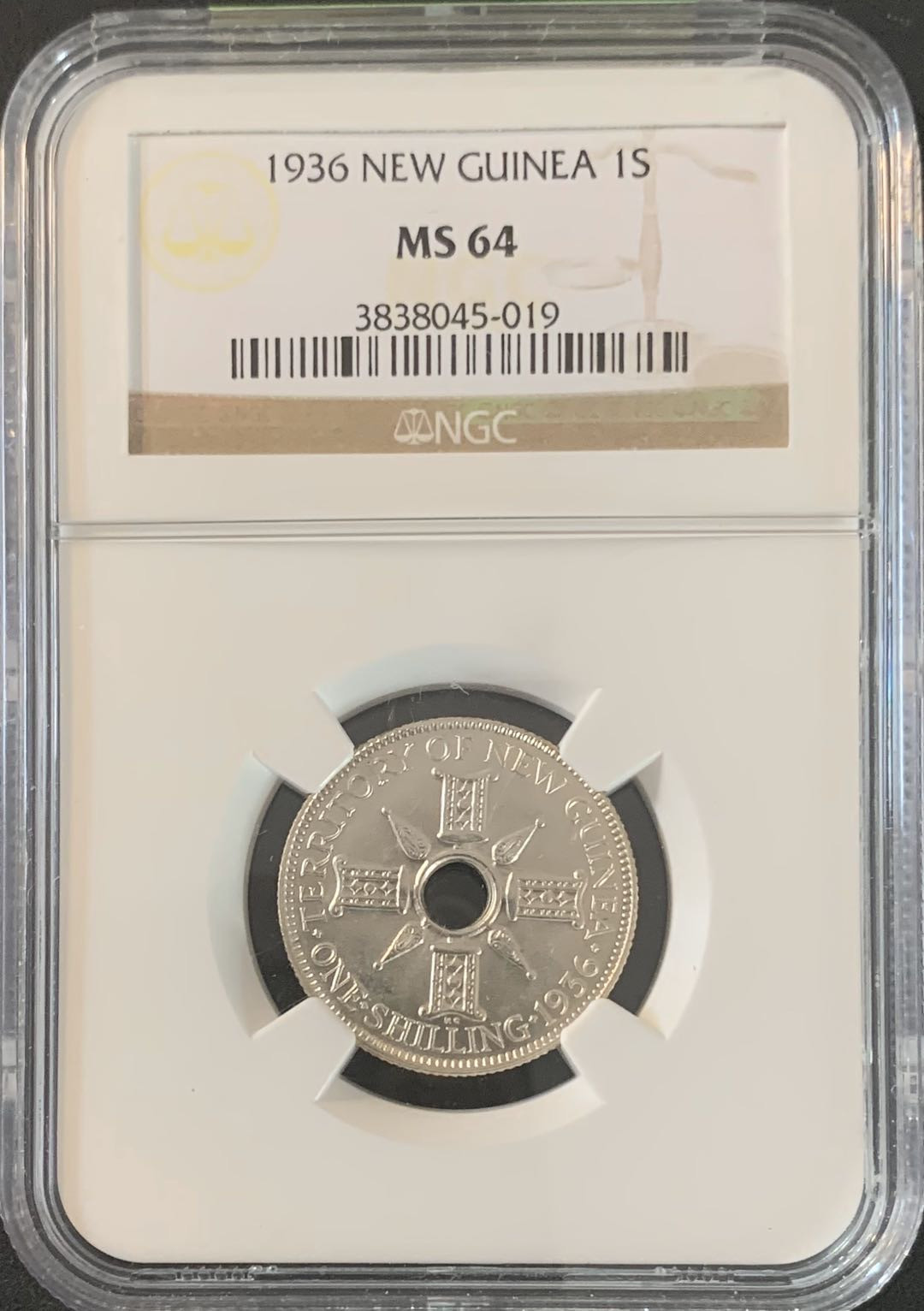 紫瑗钱币—微拍第51期 新几内亚 1938年 1先令 NGC MS64