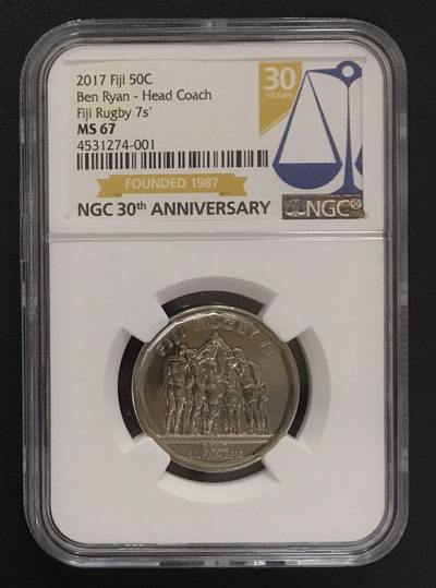 【随心拍&GetCoins】现代钱币拍卖第四十八期 斐济2017年本瑞恩纪念币50分NGCMS67