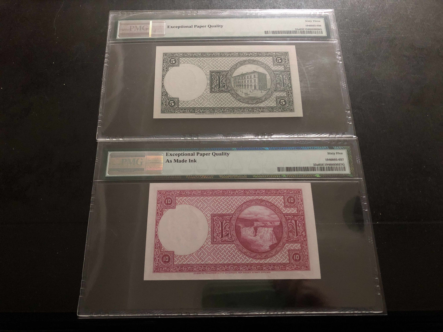 【收藏联盟】第134期拍卖——昆士顿高地战役（共50拍） 【一组2张72号小号】冰岛 1928年5-10克朗 PMG63EPQ-65EPQ BWC出品 