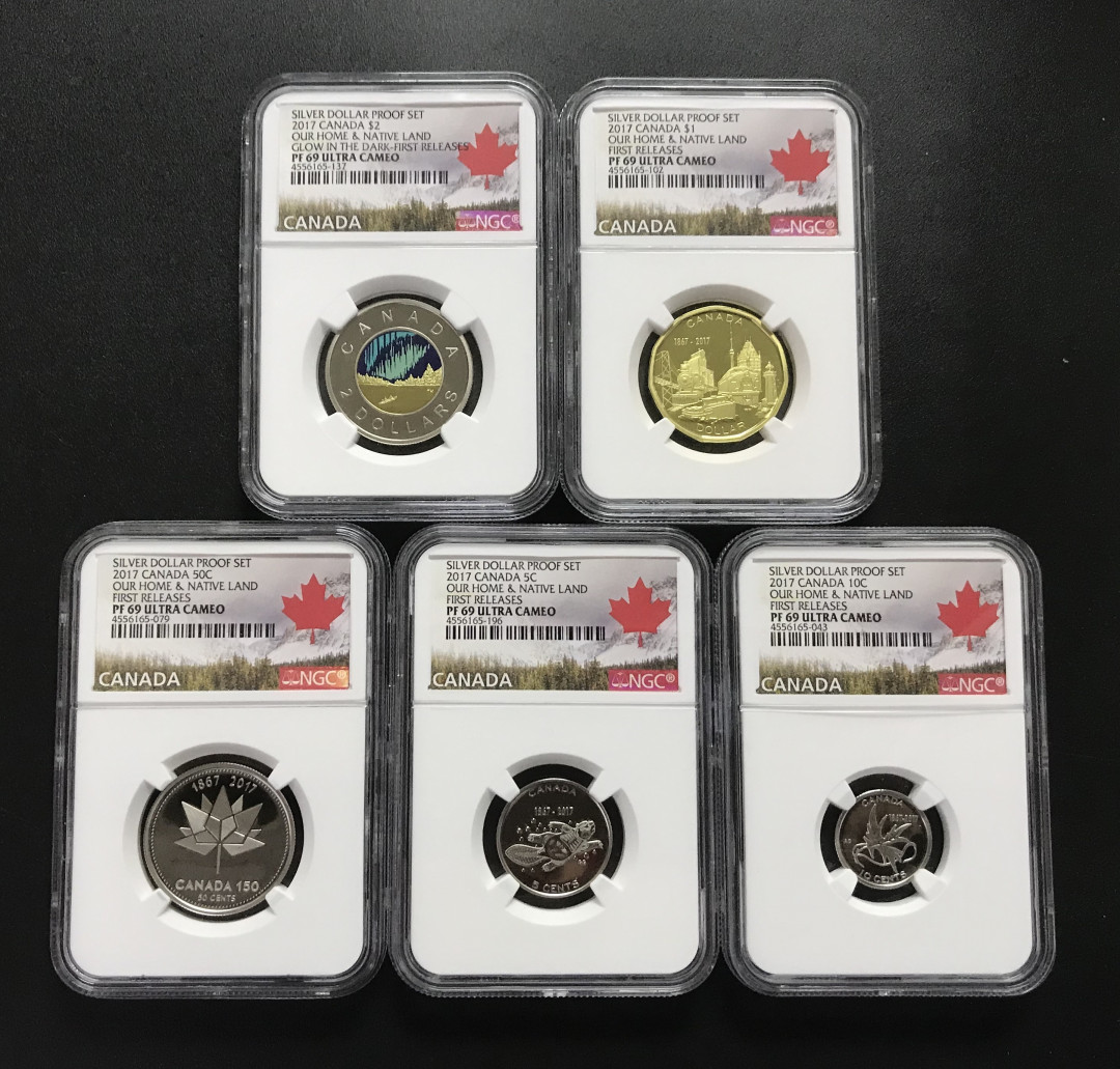 【随心拍&GetCoins】现代钱币拍卖第四十八期 加拿大2017年精制套币五枚一组首发69分加拿大特殊标