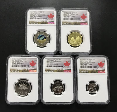 【随心拍&GetCoins】现代钱币拍卖第四十八期 加拿大2017年精制套币五枚一组首发69分加拿大特殊标