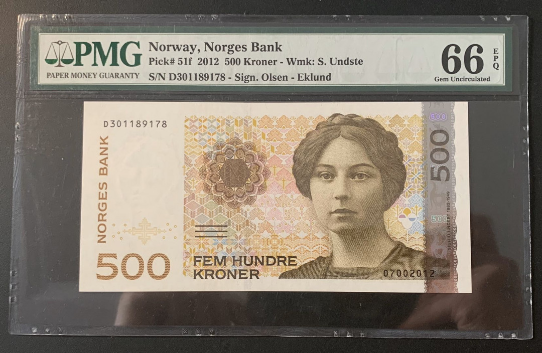 紫瑗钱币—微拍第52期 —纸币场 挪威 2012年 500克朗 PMG 66 EPQ （P-51f）