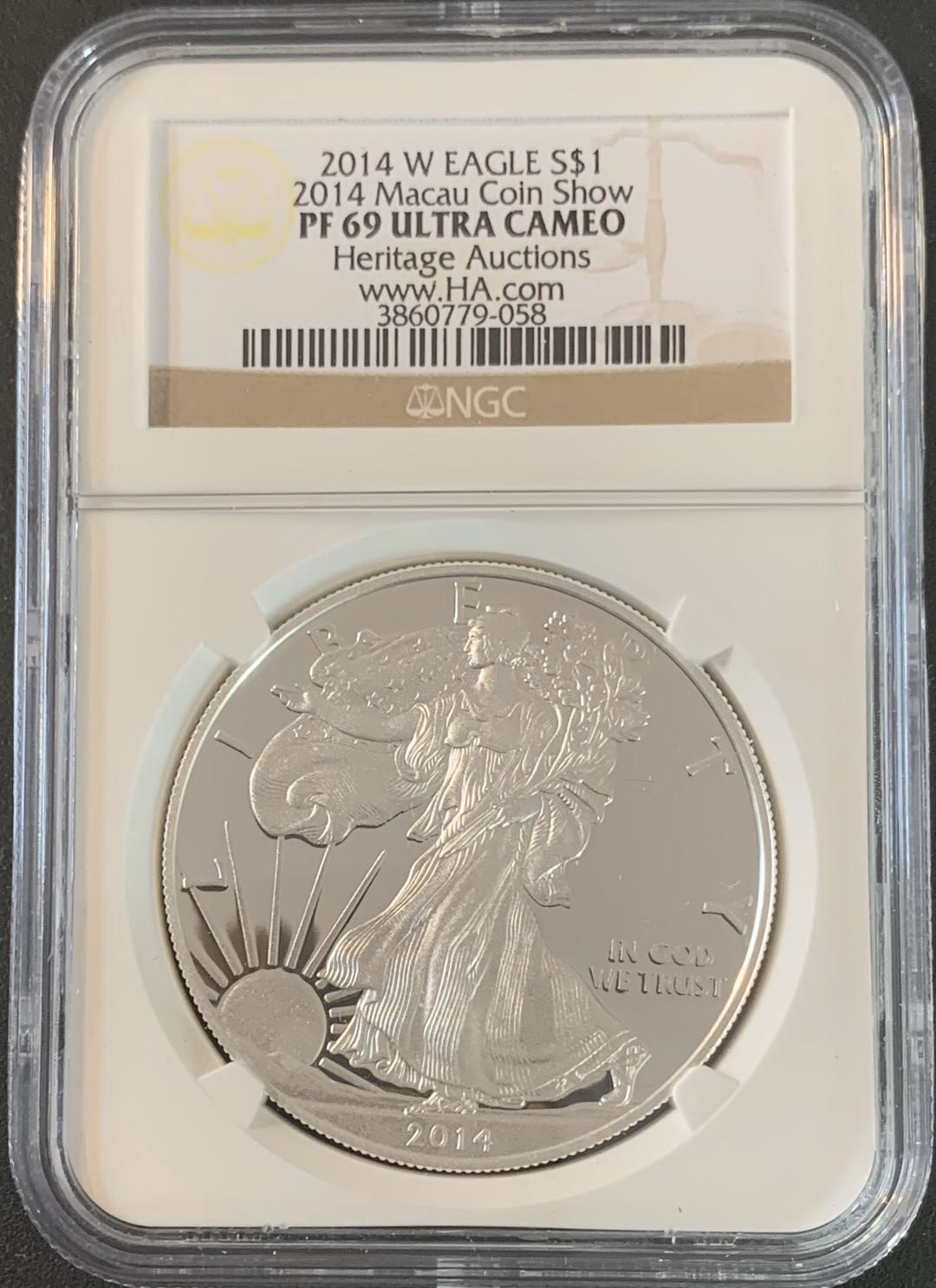 紫瑗钱币—微拍第51期 美国 2014年 W版 行走投资银币 1美元 NGC PR69 UC HA 2014 澳门钱币展览会 带原盒