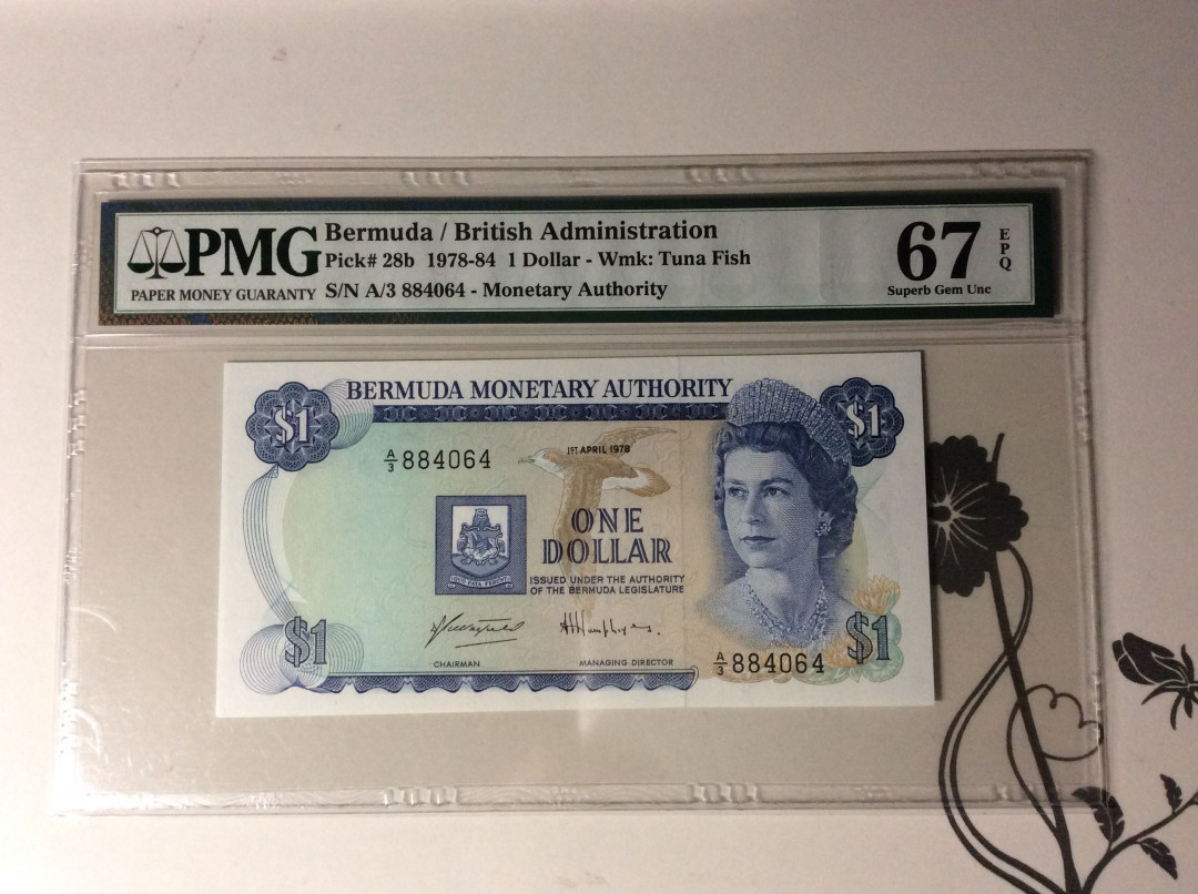 【收藏联盟】第134期拍卖——昆士顿高地战役（共50拍） 百慕大 1978-84年 1元 PMG67EPQ 高冠女王 