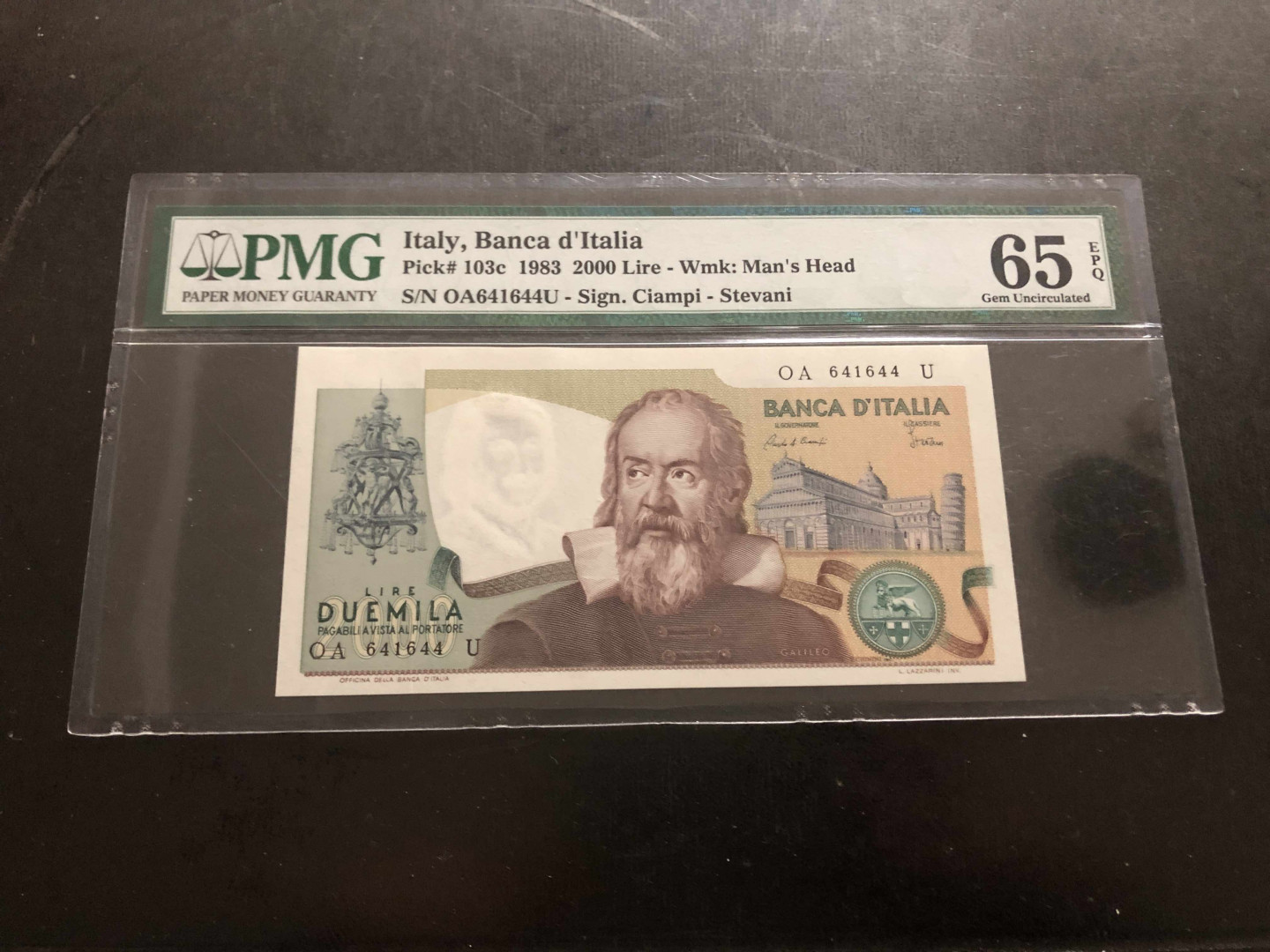 【收藏联盟】第134期拍卖——昆士顿高地战役（共50拍） 意大利 1983年 2000里拉 伽利略 PMG65EPQ