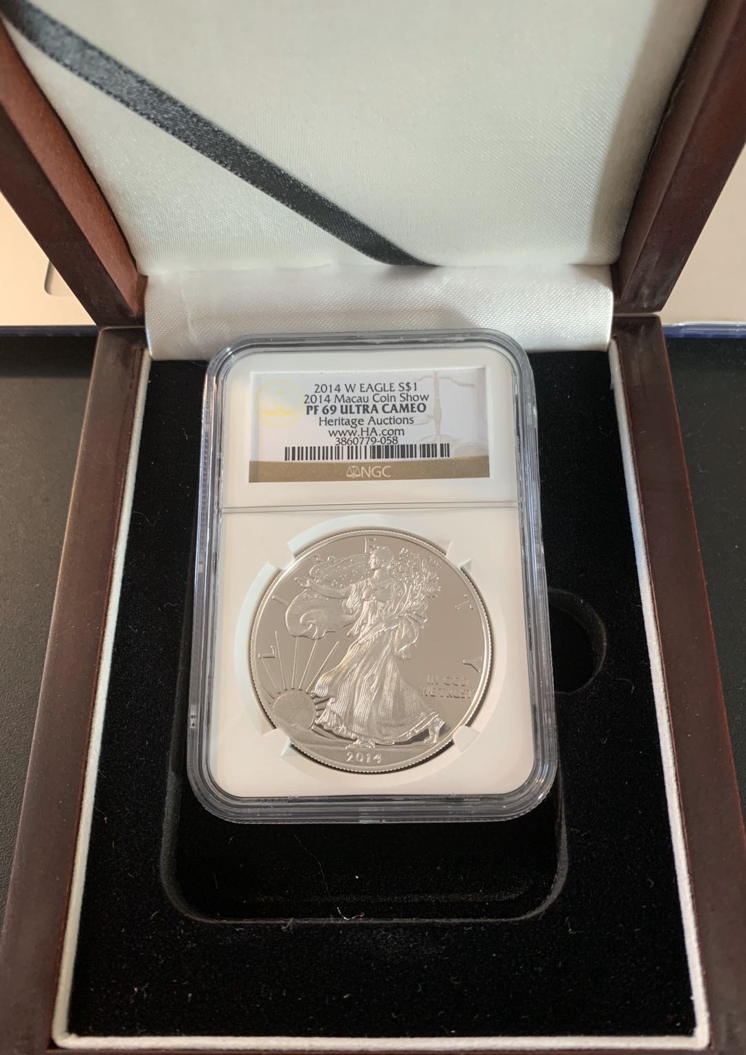 紫瑗钱币—微拍第51期 美国 2014年 W版 行走投资银币 1美元 NGC PR69 UC HA 2014 澳门钱币展览会 带原盒