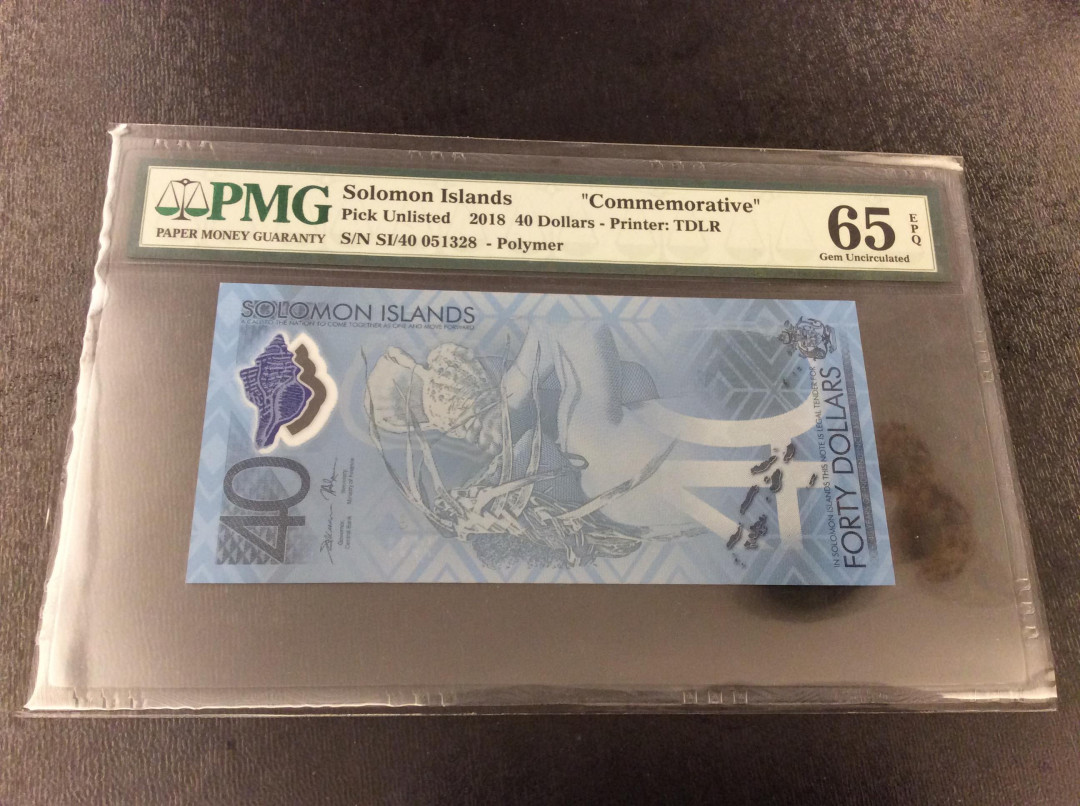 【收藏联盟】第134期拍卖——昆士顿高地战役（共50拍） 【一组2张】所罗门群岛2018年40元塑料钞 独立40周年纪念钞 PMG65EPQ
