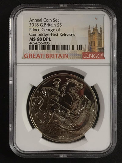 【随心拍&GetCoins】现代钱币拍卖第四十八期 英国2018年乔治小王子纪念币5磅NGCMS68DPL