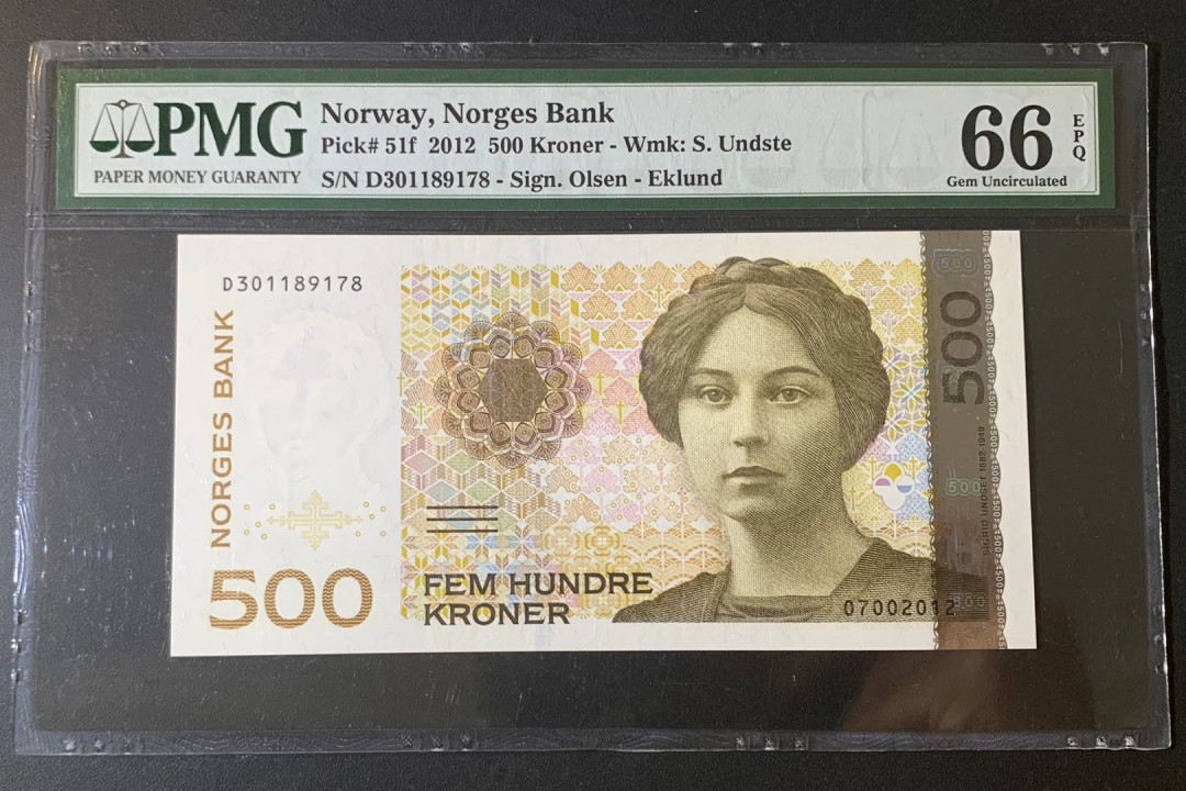 紫瑗钱币—微拍第52期 —纸币场 挪威 2012年 500克朗 PMG 66 EPQ （P-51f）