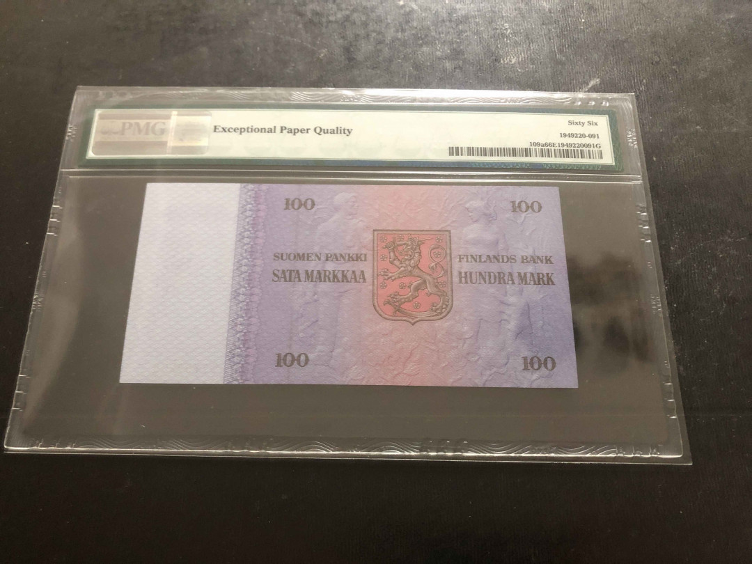 【收藏联盟】第134期拍卖——昆士顿高地战役（共50拍） 芬兰 1976年 100马克 PMG66EPQ 