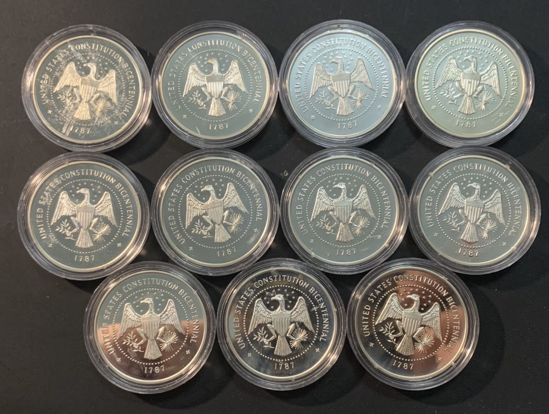 紫瑗钱币—微拍第53期  美国 1987年 总统系列 银章 11枚全 共264克 0.925银 精制